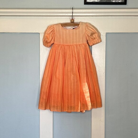Custom Dyed Orange Ombre Dress with Wide Sash & Twisted Trim Bonnet - Picture 3 of 7